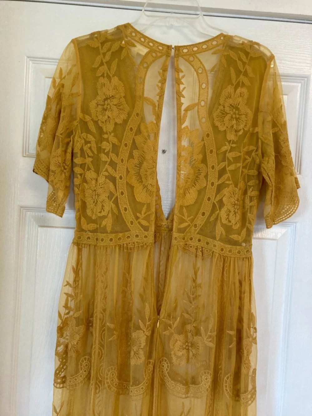 Honey Punch Sheer Lace Maxi Dress with Deep V Neck - Picture 6 of 9